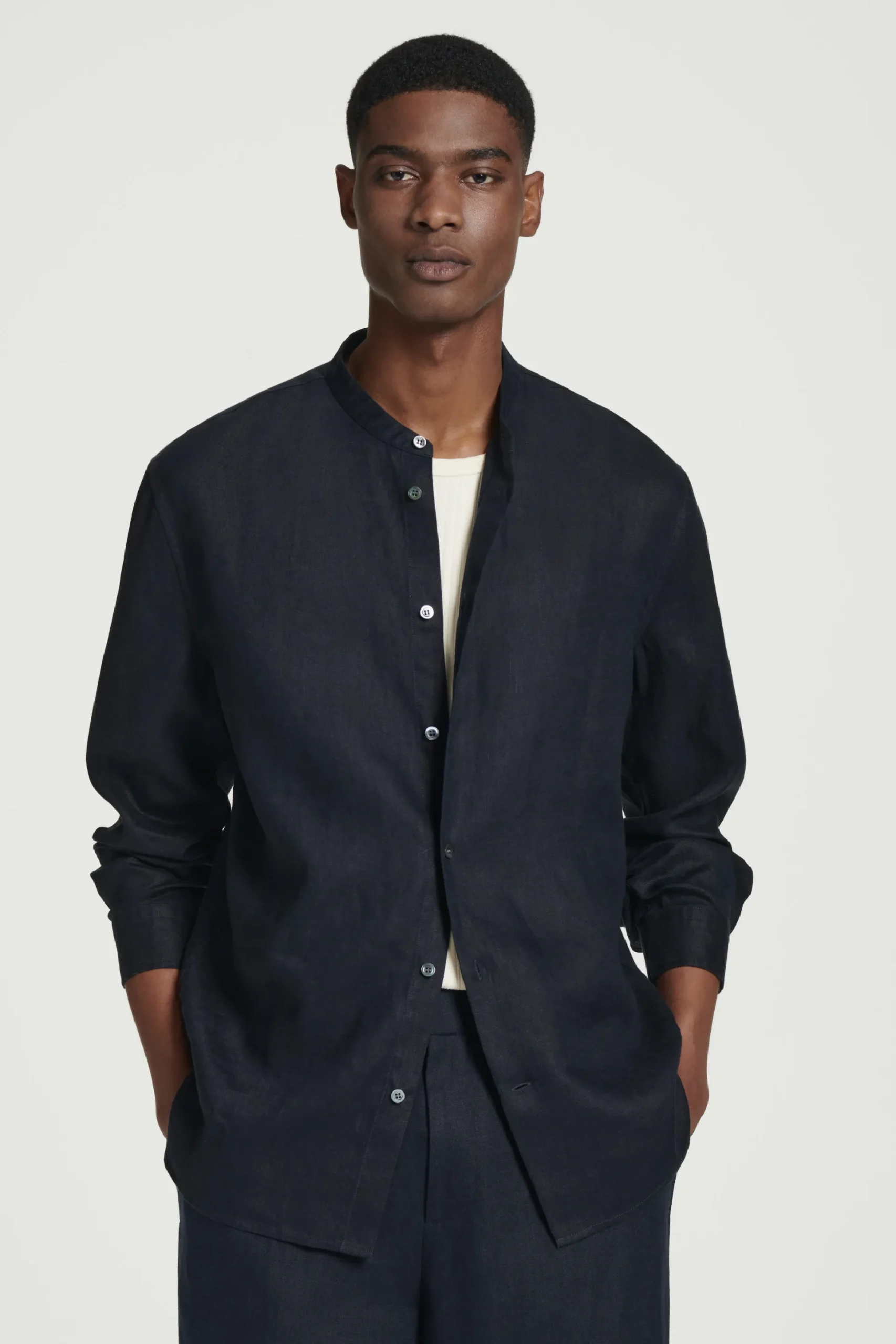 CAMISA DE LINO CON CUELLO MAO*COS Clearance