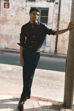 CAMISA DE LINO CON CUELLO MAO*COS Clearance